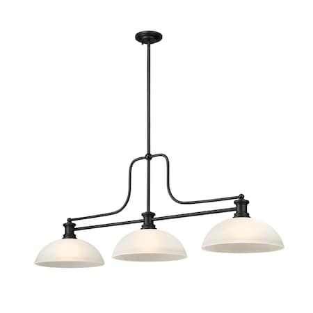 Z-Lite Melange Billiard, 3-Light, 14 In.W x 52 In.L x 21 In.H, Matte Black/White Linen 725-3MB-DWL13